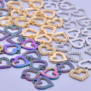 DIY heart-shaped stainless steel pendants in gold, silver and rainbow colors