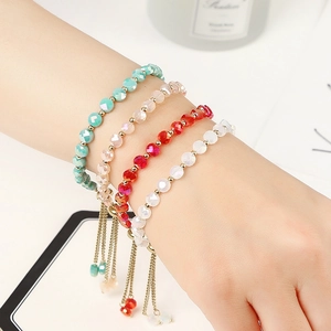 18K Gold Plated Stainless Steel Adjustable Bracelet With Cut Crystal Beads Waterproof Sliding Clasp Jewelry For Women Elegant