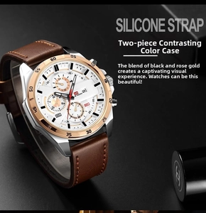 Detailed macro view of the silver and rose gold watch case with a white calendar dial