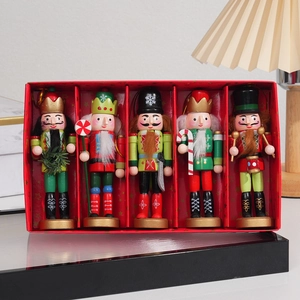 Set of 5 wooden Christmas nutcracker soldiers in a red gift box for holiday decor