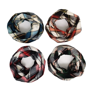 Set of four knitted plaid beanie scarves in multiple colors for winter warmth