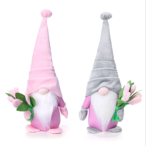 Close-up of plush tulip gnome gnomes with soft pink fabric and felt textures for Mother's Day