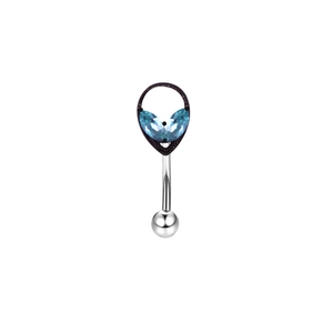 Polished surgical steel curved eyebrow ring with marquise-cut blue zircon devil heart charm