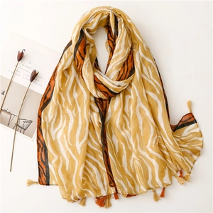 Châle Écharpe Imprimé Zèbre Polyester Voile Léger Franges Protection Solaire Plage Pour Femmes