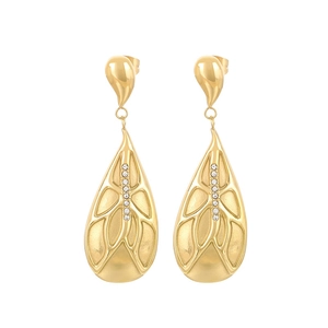 Irregular textured gold drop earrings with vertical diamond-set crystal accents