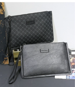 Men's black leather clutch bag large capacity stylish wrist bag business casual purse