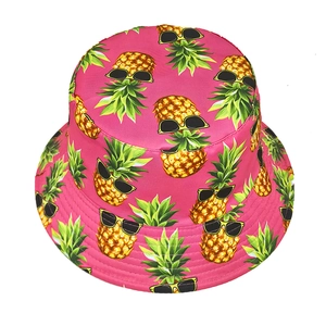 Pink pineapple pattern bucket hat with sunglasses print for summer outdoor sun protection