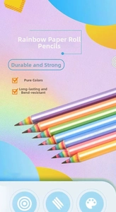 Detailed macro view showing the unique rainbow paper layers of the sharpened pencil tip