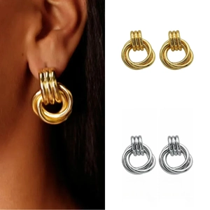 Minimalist multi-layered hoop earrings in gold and silver finish for a trendy look