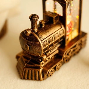 Retro bronze steam train lantern decor with sparkling glitter for Christmas gifts