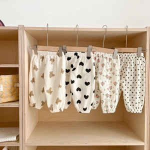 Infant baby gauze anti-mosquito long pants cute bear floral polka dot baby summer trousers