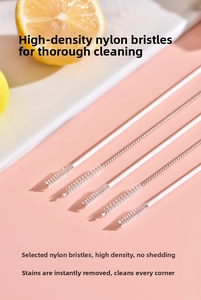 Detailed view of 5-piece nylon bristle straw cleaning brushes with slender handles