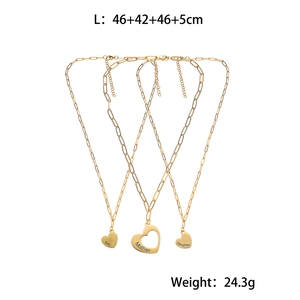 Gold stainless steel mother son daughter heart paperclip chain necklace set for family