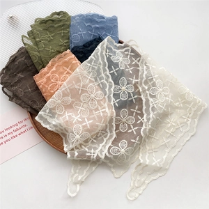 Elegant floral lace triangle scarf and headband with delicate embroidery in various colors
