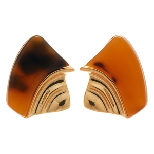 Vintage geometric amber resin earrings with golden metal base for a retro stylish look