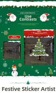Detail showing the before and after effect of a green Christmas tree static window sticker