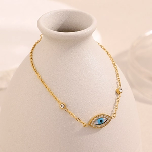 Evil Eye Bracelet Stainless Steel 18K Gold Plated Enamel Blue Eye Cubic Zirconia Adjustable Chain Jewelry For Women Fashion