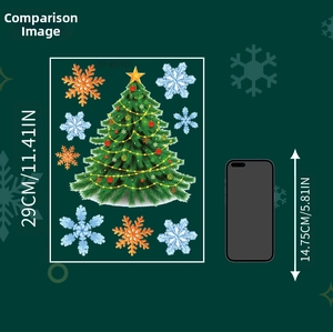 Confronto dimensioni tra adesivi natalizi per finestre e uno smartphone di riferimento