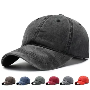Washed Cotton Baseball Cap Retro Distressed Adjustable Metal Buckle Plain Solid Color Sun Protection Outdoor Unisex Hat