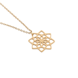 Collier Pendentif Fleur De Lotus En Acier Inoxydable Géométrique Creux Mandala Yoga Bijoux Pour Femmes