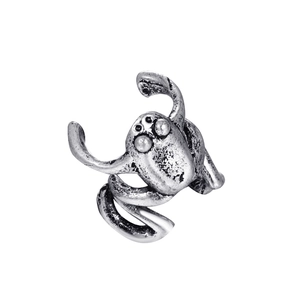 Retro silver frog ear cuff and open ring with detailed vintage metallic texture