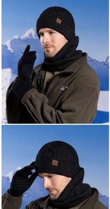 Outdoor winter knit hat, neck warmer, and touchscreen gloves set for cold protection