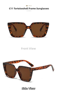 Detail of C11 tortoiseshell sunglasses showing front and side views with brown lenses