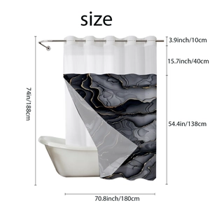 Tableau des tailles détaillé du rideau de douche marbre avec dimensions des crochets