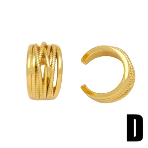 Punk style gold C-shape ear cuff featuring multi-layered smooth and twisted rope textures