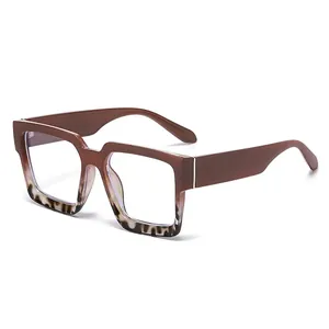 Retro oversized square glasses with dark brown and tortoise shell gradient frames