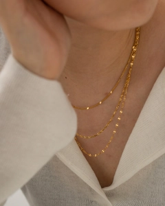 Three-layer 18k gold plated stainless steel necklace featuring layered round sequin charms