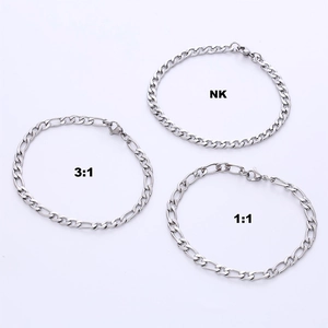 Titanium stainless steel bracelet set featuring NK, 3:1 and 1:1 Figaro link chain styles