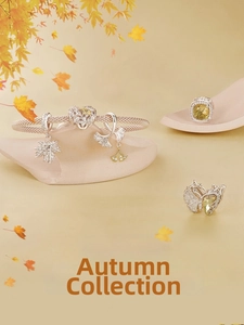 Detailed macro view of S925 sterling silver maple leaf and ginkgo charm beads on mesh bracelet