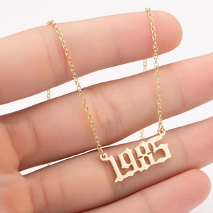 Golden stainless steel necklace featuring a 1985 year pendant for women stylish jewelry