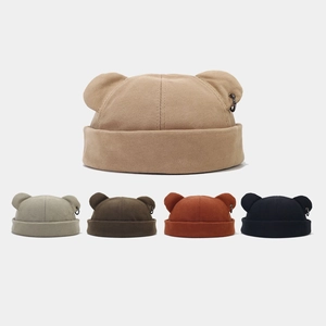 Docker Hat Cotton Brimless Cap With Cute Bear Ears Metal Ring Streetwear Hip Hop Vintage Yuppie Style Unisex Novelty