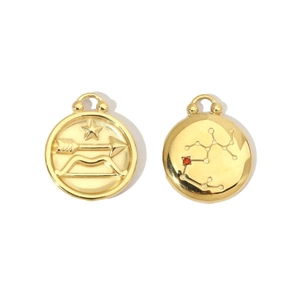 14K gold plated Sagittarius zodiac pendants with embossed patterns and red gemstone