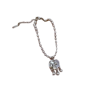 Silver bead chain bracelet with traditional Chinese Longevity Lock and Fu character charm