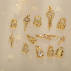 DIY Pendants Copper Gold Plated Lock Key Evil Eye Heart Zircon Charms For Jewelry Making Necklaces Bracelets