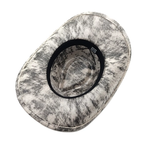 Top view of western cowboy hat interior showing mottled texture and adjustable sweatband