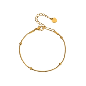 Elegant gold snake chain bracelet featuring solid beads and a delicate heart charm