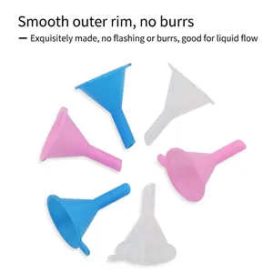 Mini PP plastic funnels in blue pink and clear colors for perfume and skincare bottling