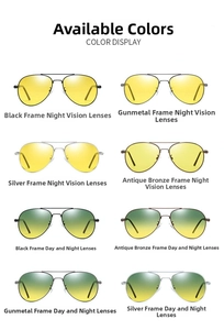 Matrix display of aviator polarized sunglasses in black, gunmetal, silver and bronze
