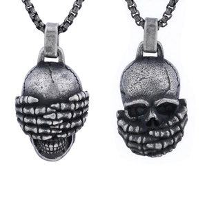 Skull Pendant Necklace Stainless Steel Retro Antique Silver Covering Eyes Punk Biker Gothic Jewelry For Men Women