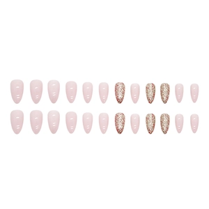Pink almond press-on nails with glitter finish, set of 24 pieces for DIY manicure