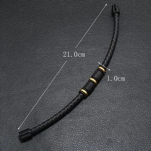 Detail view of woven PU leather bracelet with magnetic clasp and 21.0cm length specs