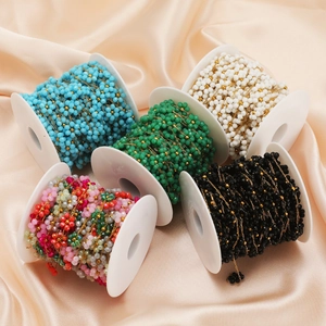 Gold-plated stainless steel flower bead chains with colorful crystals for DIY jewelry