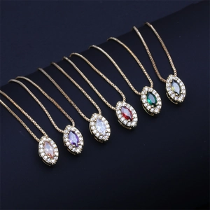 Marquise Cut Zircon Pendant Necklace Copper Gold Plated Elegant Micro Pave CZ Jewelry For Women Box Chain