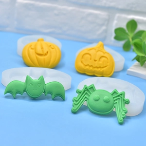 Halloween silicone molds set featuring pumpkin bat and spider shapes for cake baking