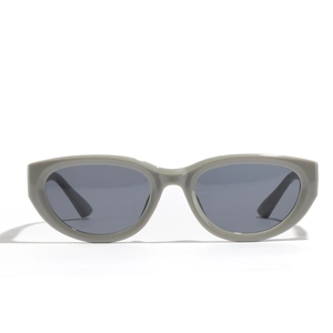 Square cat-eye sunglasses with thick light grey frames and dark grey lenses for women