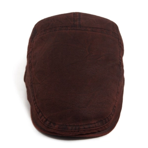 Vintage washed leather ivy cap in dark brown, retro flat cap for men and women